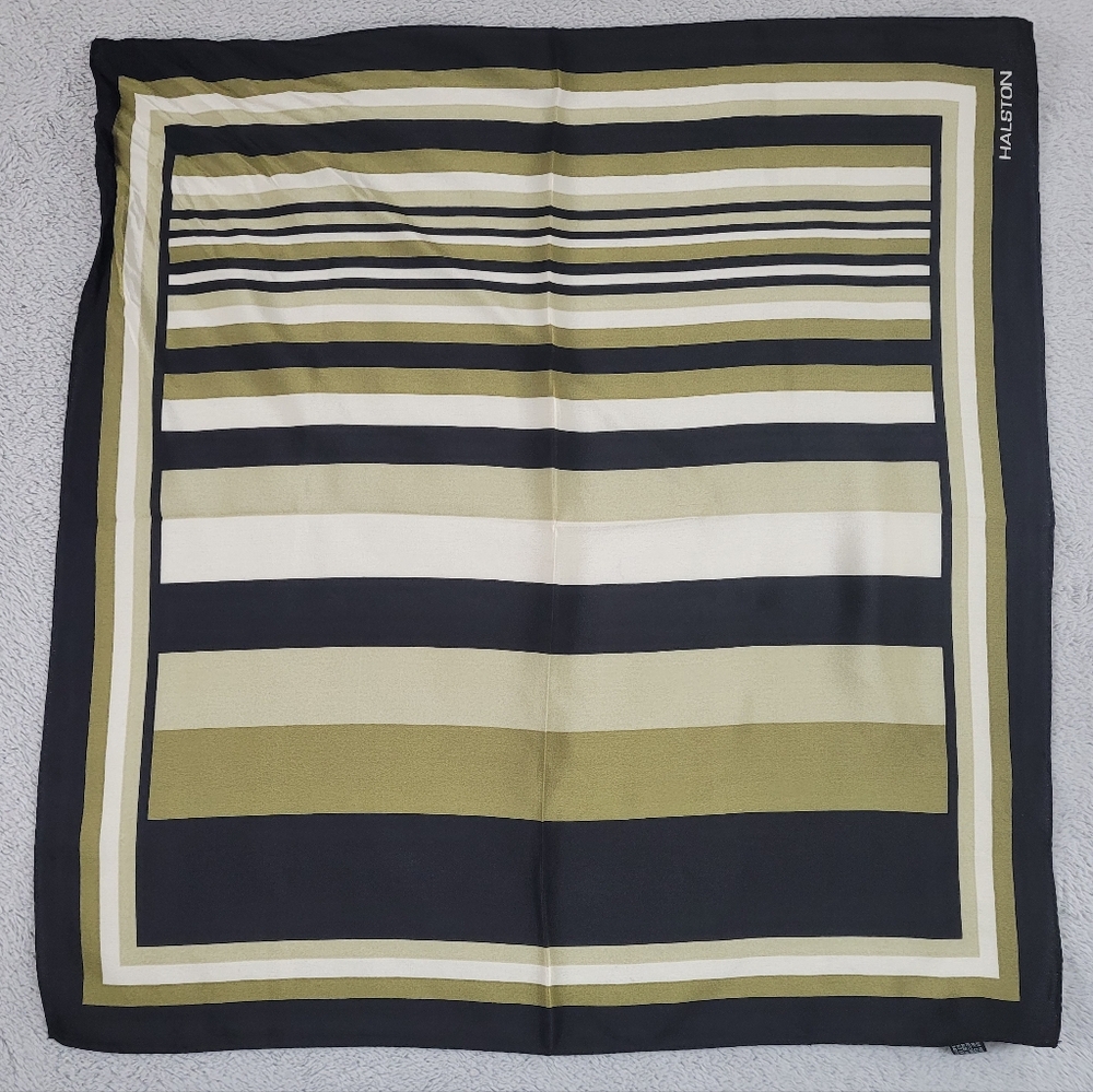 Halston Striped Neutrl Square 100% Silk Scarf